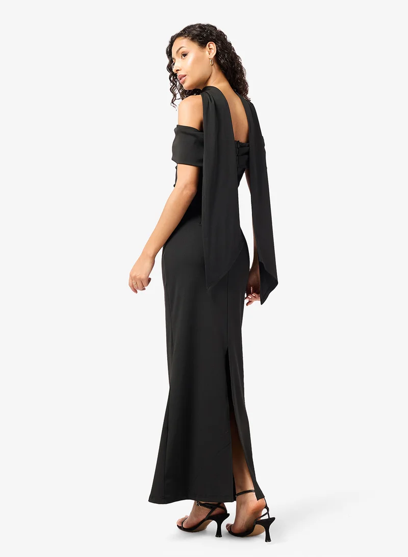 Ginger Off Shoulder Column Dress with Cape Sleeves